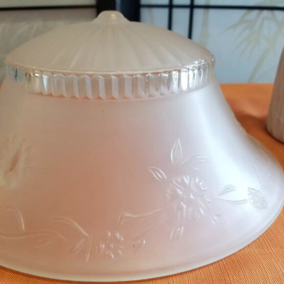Antique Glass Ceiling Light Shade - Frosted White Floral Glass Design - 1930's - Picture 1 of 4